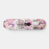Eiffeltoren collage roze florale bloem Persoonlijk Skateboard (Horizontaal)
