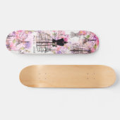 Eiffeltoren collage roze florale bloem Persoonlijk Skateboard (Horizontaal)