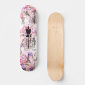 Eiffeltoren collage roze florale bloem Persoonlijk Skateboard (Voorkant)