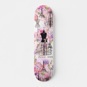 Eiffeltoren collage roze florale bloem Persoonlijk Skateboard