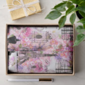  Eiffeltoren collage roze florale bloem Tissuepapier (Geschenk)