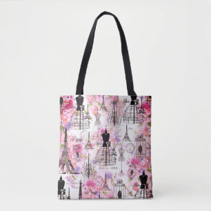  Eiffeltoren collage roze florale bloem Tote Bag