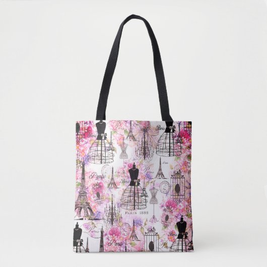  Eiffeltoren collage roze florale bloem Tote Bag (Voorkant)