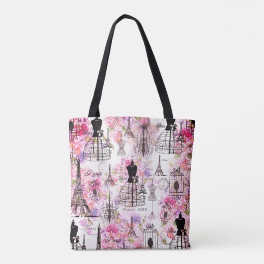  Eiffeltoren collage roze florale bloem Tote Bag (Achterkant)