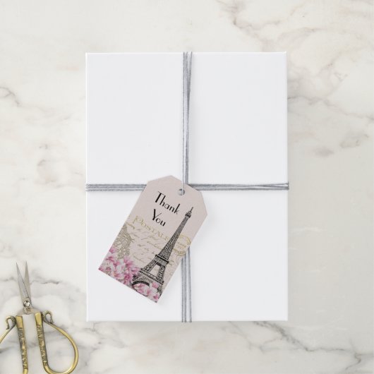  Eiffeltoren Collage Wildflower Dank u Cadeaulabel (Met Touw)