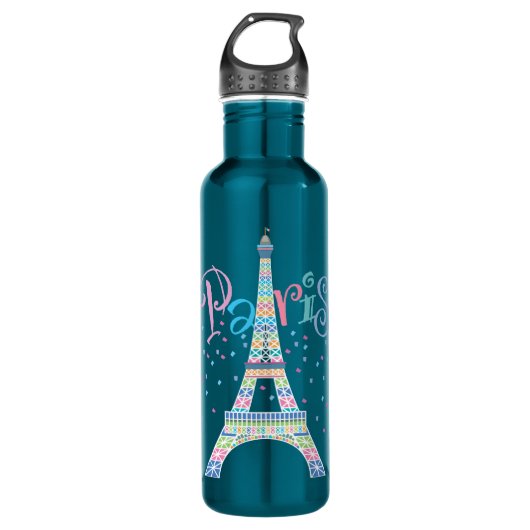 Eiffeltoren Confetti 24 oz. Lichtblauw Waterfles (Voorkant)