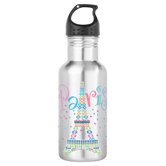 Eiffeltoren Confetti 24 oz. Lichtblauw Waterfles (Voorkant)