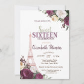 Eiffeltoren Confetti Burgundy Flowers Sweet 16 Kaart (Voorkant)