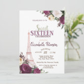 Eiffeltoren Confetti Burgundy Flowers Sweet 16 Kaart (Staand voorkant)