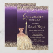 Eiffeltoren Confetti Dress Paarse Quinceanera Kaart (Voorkant / Achterkant)