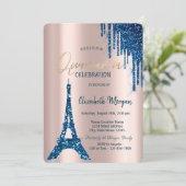 Eiffeltoren Confetti Drips Navy Blauwe Quinceañera Kaart (Staand voorkant)