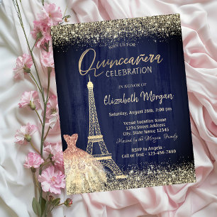 Eiffeltoren Confetti Jurk Navyblauw Quinceanera Kaart