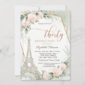 Eiffeltoren diamanten roze rozen 30e verjaardag kaart (Voorkant)