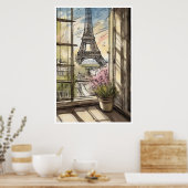 Eiffeltoren door een Window Poster (Keuken)