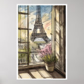 Eiffeltoren door een Window Poster (Voorkant)
