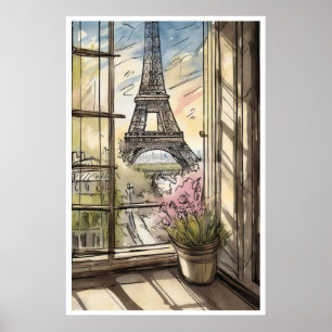 Eiffeltoren door een Window Poster