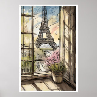 Eiffeltoren door een Window Poster