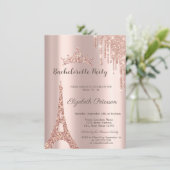 Eiffeltoren, Drip Roos Gold Bachelorette Party Kaart (Staand voorkant)