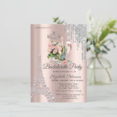 Eiffeltoren, druipt wijn parels vrijgezellenfeest kaart (Staand voorkant)