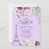 Eiffeltoren,Druppels,Lilac Bloemen Sweet 16 Kaart (Voorkant)