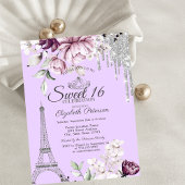 Eiffeltoren,Druppels,Lilac Bloemen Sweet 16 Kaart