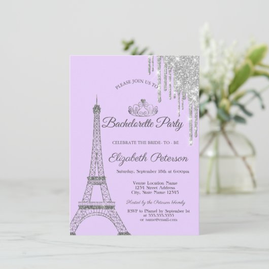 Eiffeltoren,Druppels,Paarse vrijgezellenfeest  Kaart (Staand voorkant)