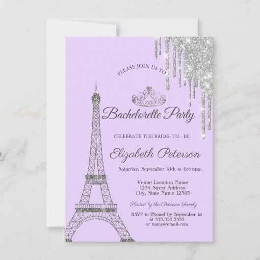 Eiffeltoren,Druppels,Paarse vrijgezellenfeest Kaart (Voorkant)