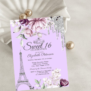 Eiffeltoren, druppels, Sering bloemen Sweet 16 Kaart