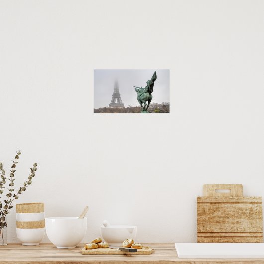 Eiffeltoren en Bir-hakeim-brug op een slechte dag Poster (Keuken)
