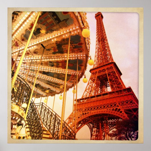 Eiffeltoren en carrousel poster (Voorkant)