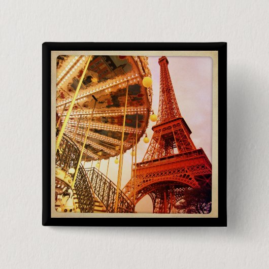 Eiffeltoren en carrousel vierkante button 5,1 cm (Voorkant)