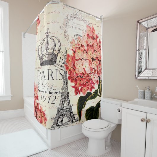 Eiffeltoren en hortensia  douchegordijn (In situ)