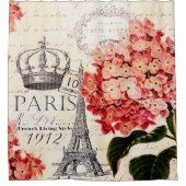 Eiffeltoren en hortensia  douchegordijn (Voorkant)