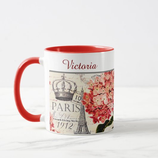 Eiffeltoren en hortensia gepersonaliseerde mok (Links)