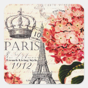 Eiffeltoren en hortensia vierkante sticker
