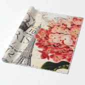 Eiffeltoren en hydrangea cadeaupapier (Uitgerold)