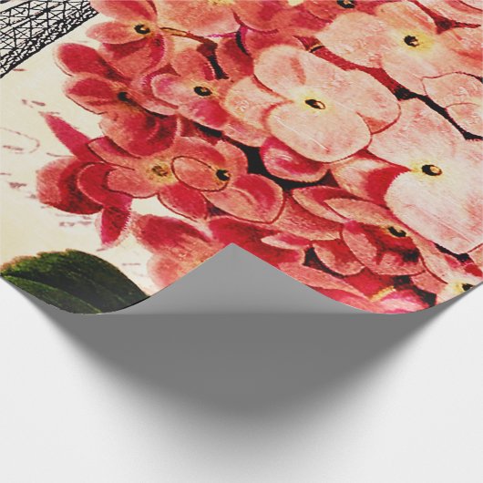 Eiffeltoren en hydrangea cadeaupapier (Hoek)