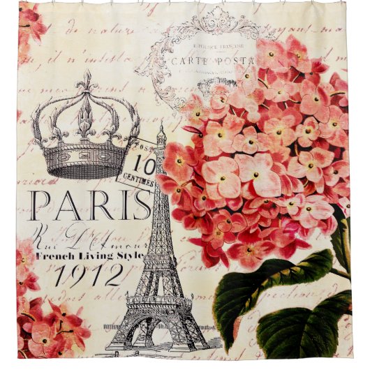 Eiffeltoren en hydrangea douchegordijn (Voorkant)