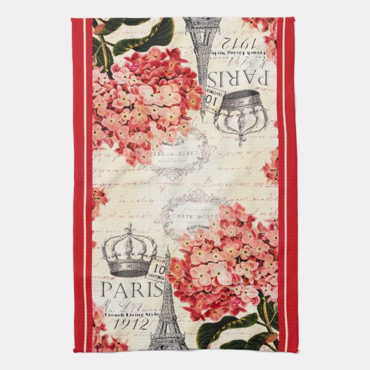 Eiffeltoren en hydrangea Kitchen Towel Theedoek (Verticaal)