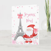 Eiffeltoren en kerstmis in Santa Pink Feestdagen Kaart (Voorkant)