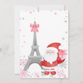 Eiffeltoren en kerstmis in Santa Pink Feestdagenkaart (Achterkant)