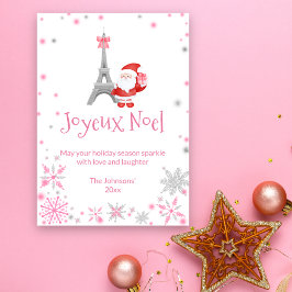 Eiffeltoren en kerstmis in Santa Pink Feestdagenkaart