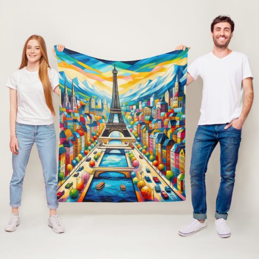 Eiffeltoren en kleurrijke gebouwen schilderen fleece deken (In situ)
