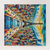 Eiffeltoren en kleurrijke gebouwen schilderen legpuzzel (Horizontaal)