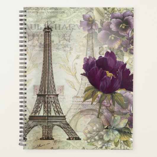 Eiffeltoren en paarse bloemen Planner (Voorkant)