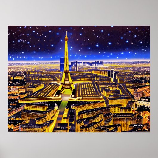 Eiffeltoren en Parijs onder de sterren Poster (Voorkant)