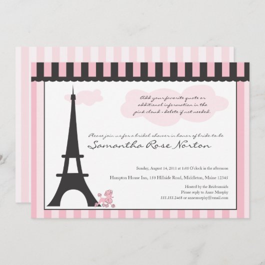 Eiffeltoren en Pink Poodle Vrijgezellenfeest Kaart (Voorkant / Achterkant)