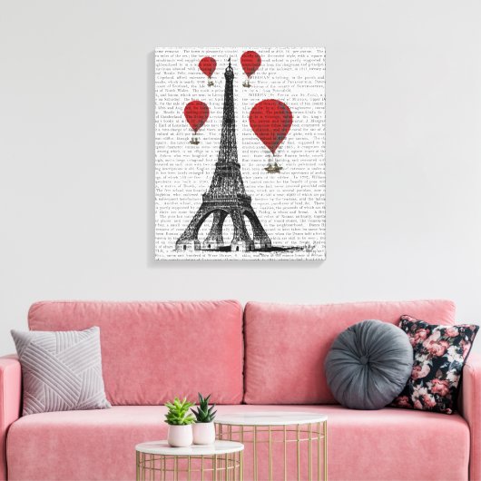Eiffeltoren en Red Hot Air-ballonnen Canvas Afdruk (Insitu (Woonkamer))