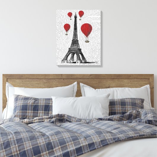 Eiffeltoren en Red Hot Air-ballonnen Canvas Afdruk (Insitu (Slaapkamer))