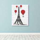 Eiffeltoren en Red Hot Air-ballonnen Canvas Afdruk (Insitu (Houten vloer))